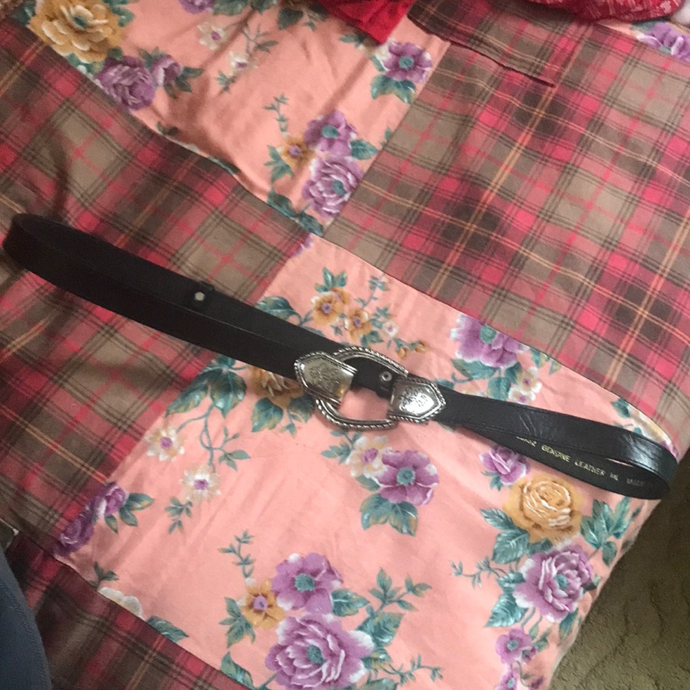 Genuine leather black belt with silver buckle